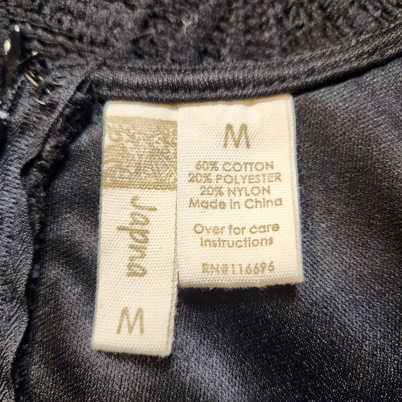 Japna Sheath Black Lace Dress Floral Embroidered Short Sleeveless Whimsigoth M - Picture 12 of 13